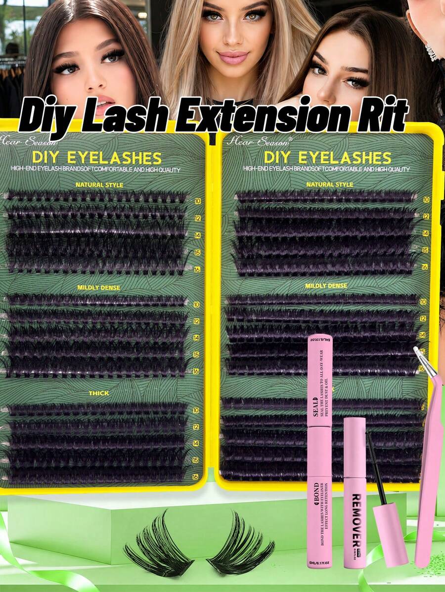 600 Clusters False Eyelashes Set - Dense & Curly Lash Extension Kit. D-Curl, 10-16mm Mixed Lengths. This Is A DIY Home Eyelash Extension Kit Featuring Fluffy And Soft Single Cluster Lash Design, Creating A Natural Butterfly Wing Effect. Essential Makeup Tool For Women, Easily Create A Glamorous Look, Easy To Use At Home. The Set Includes Long-Lasting Eyelash Glue, Makeup Remover And Professional Tweezers. Cluster Specifications: (30D + 40D + 50D + 60D + 80D + 100D). - 黃色 - 查看 1
