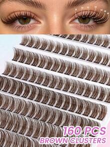 MAANGE 160pcs Brown Cluster Eyelashes, Soft & Charming Fluffy, Multi-Length Cluster, Suitable For Beginners Eye Makeup, Cluster Eyelashes, Individual Lashes, False Eyelashes - D - View 5