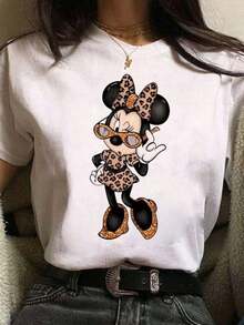 Disney Leopard Print Minnie Mouse T-Shirt, An Officially Licensed Disney Women'S Short-Sleeve Tee, Perfect For A Stylish Casual Look In Spring And Summer - White - View 1