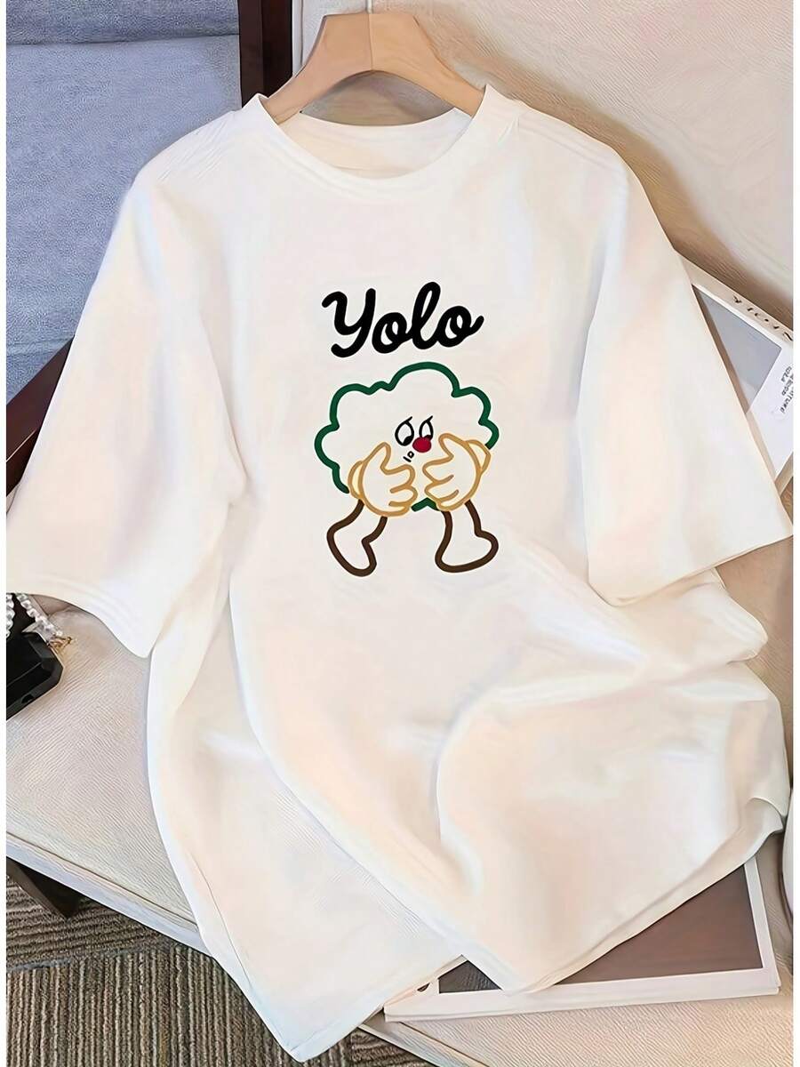 Camiseta de verano de algodón puro, holgada, de cuello redondo, versátil, cómoda y casual para mujer, juvenil y a la moda, blusa de manga corta para uso diario. - Blanco - Ver 1
