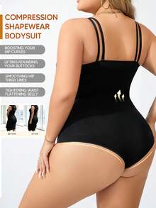Mono de control de figura para mujer de talla grande con busto abierto, control de abdomen, levantamiento de glúteos, ajuste ceñido - Negro - Ver 2