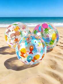 1pc Inflatable Beach Ball - Durable PVC Material, Tropical Fish, Pineapple And Starfish Pattern Mixed Colors, Suitable For Swimming Pool Party, Outdoor Summer Fun Inflatable Swimming Ball | Summer Vibe | Beach Accessory - Random Style - Multicolor - View 5