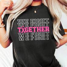 Together We Fight Shirt, Breasancer Port Tee, Port Matching Shirt, Cancer Fighter Gif For Her, Cancer Shirt220G Heavyweight 100% Cotton T-Shirt.  With Butterfly Print Pattern, Suitable For Girls And Women Short Sved Round Neck Inspirational Shirt, Cute Aesthetic Y2K Style Summer Top, Suitable For Outdoor, Family, Work Or Street Wear Casual Loose Daily T-Shirt - 黑色 - 查看 1