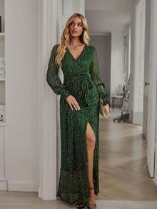Robe de la mujer sofisticada urbana, vestido midi, esencia de la elegancia discreta para ir de la oficina al evento de la tarde - Verde - Ver 5