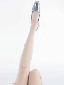 1 đôi tất nữ màu trắng ngọc trai đính nơ 3D, kiểu Lolita thuần túy, thích hợp để mặc hàng ngày. - trắng - Xem 6