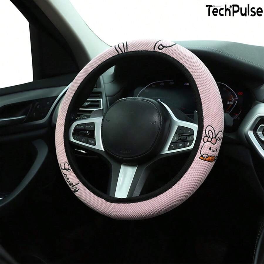 Cartoon Cute Rabbit Steering Wheel Cover, 38cm Universal Ice Silk Elastic No Inner Ring Steering Wheel Protective Cover, Comfortable Feel All Season Universal Steering Wheel Cover - Rabbit-shaped Elastic Handlebar Grips Without Inner Ring - View 1