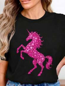 Pink Shirt With Bow And Nautical Charm, Cute Shirt With Pearls, Starfish, And Seashells, Mermaid Style Shirt, Seashell And Starfish Bow T-Shirt, Graphic T-Shirt With Bow And Sea Pearls. Women's Solid Color Boat Neck Short Sleeve One-Piece T-Shirt, Suitable For Summer, Pairs Well With Printed Shirts, Blouses, And Short-Sleeved Printed Tees. Breathable And Comfortable Women's Clothing - 黑色 9 - 查看 6