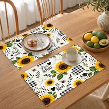 1 pieza Mantel individual de lino con girasol, tapete para desayuno, tapete para café, base para tazón, accesorio de cocina, fácil de limpiar, mantel para comedor, adecuado para el hogar, restaurante, decoración de restaurante, regalo de fiesta, regalo para amigos, juego de múltiples piezas - Multicolor - Ver 8