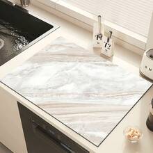 1pc Marble Pattern Printed Absorbent Dish Drying Mat, Espresso Machine Countertop Absorbent Mat, Sink Drain Mat, Soft Faucet Absorbent Mat, Bathroom Sink Coaster, Kitchen & Bathroom Accessories - Multicolor - View 10