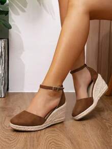 New Summer Closed Toe Platform Wedge Heels Women Brown Woven Sandals,Travel Essential - Coffee Brown - View 2
