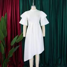 Women's Summer Dress, New Model, Double Ruffle Sleeve, Solid Color, Wide Full Skirt - White - View 2