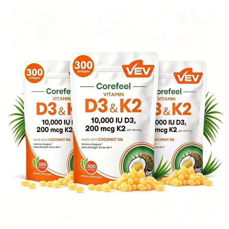 Vitamin D3 & K2 Softgels – 2-In-1 Supplement With Coconut Oil, 300 Softgels, Daily Capsules - 990G - View 1