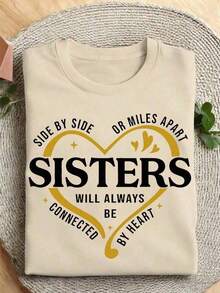 Camiseta estampada para mujer, Tops de verano, Hermanas Junto o A Kilómetros de Distancia, Camiseta para Viaje de Hermanas, Camiseta a juego para Vacaciones de Hermanas, Camisetas para Viaje de Fin de Semana para Hermanas, Camiseta a juego para Hermanas, Holgada y Cómoda, Playera para verano - Albaricoque - Ver 1