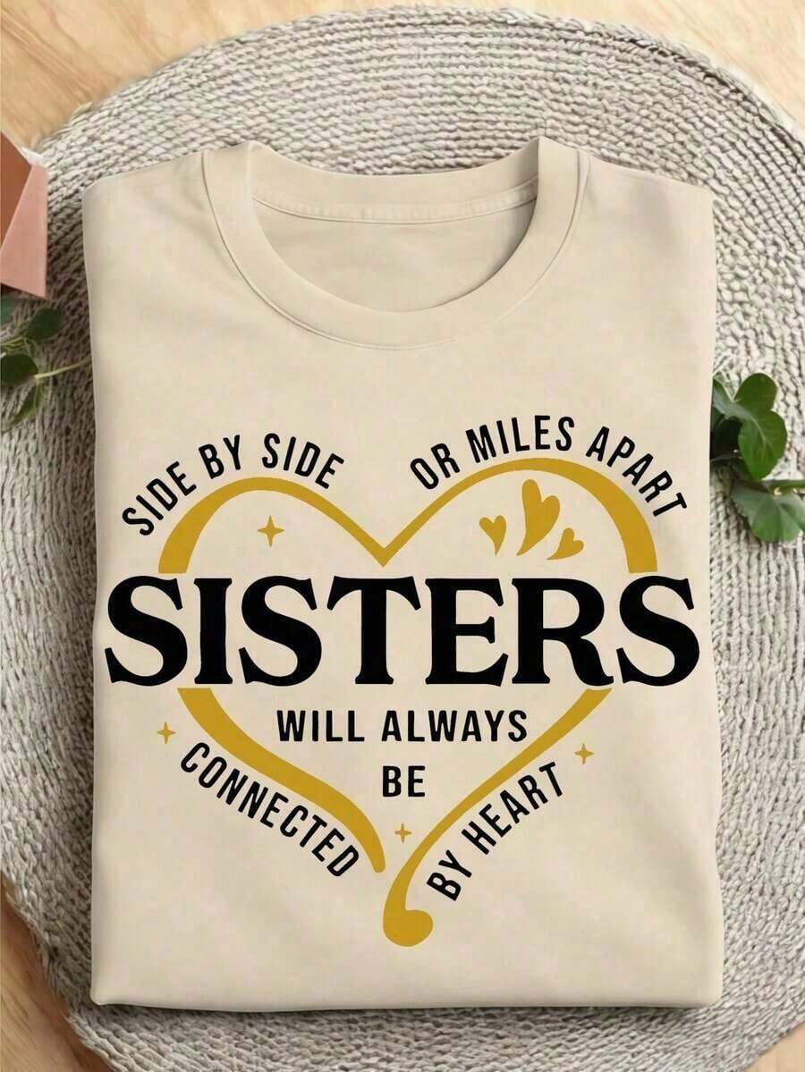 Camiseta estampada para mujer, Tops de verano, Hermanas Junto o A Kilómetros de Distancia, Camiseta para Viaje de Hermanas, Camiseta a juego para Vacaciones de Hermanas, Camisetas para Viaje de Fin de Semana para Hermanas, Camiseta a juego para Hermanas, Holgada y Cómoda, Playera para verano - Albaricoque - Ver 1