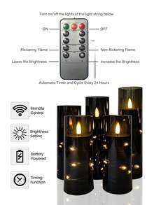 5 buah Lampu Lilin Tanpa Api, Dengan Fungsi Timer/Kontrol Jarak Jauh, Bertenaga Baterai, Lampu String LED, Cocok Untuk Rumah, Halloween, Natal, Hari Ibu, Hari Valentine, Ulang Tahun, Pernikahan, Pesta - Hitam - Cahaya Hangat - View 9