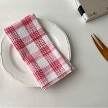 1/2/6pcs Alas Meja Motif Kotak-kotak Merah dan Putih Gaya Korea, Serbet Kain Kasa Bertekstur Gelembung, Alas Serbaguna untuk Isolasi Panas, Latar Belakang Fotografi Makanan - MultiWarna - View 12
