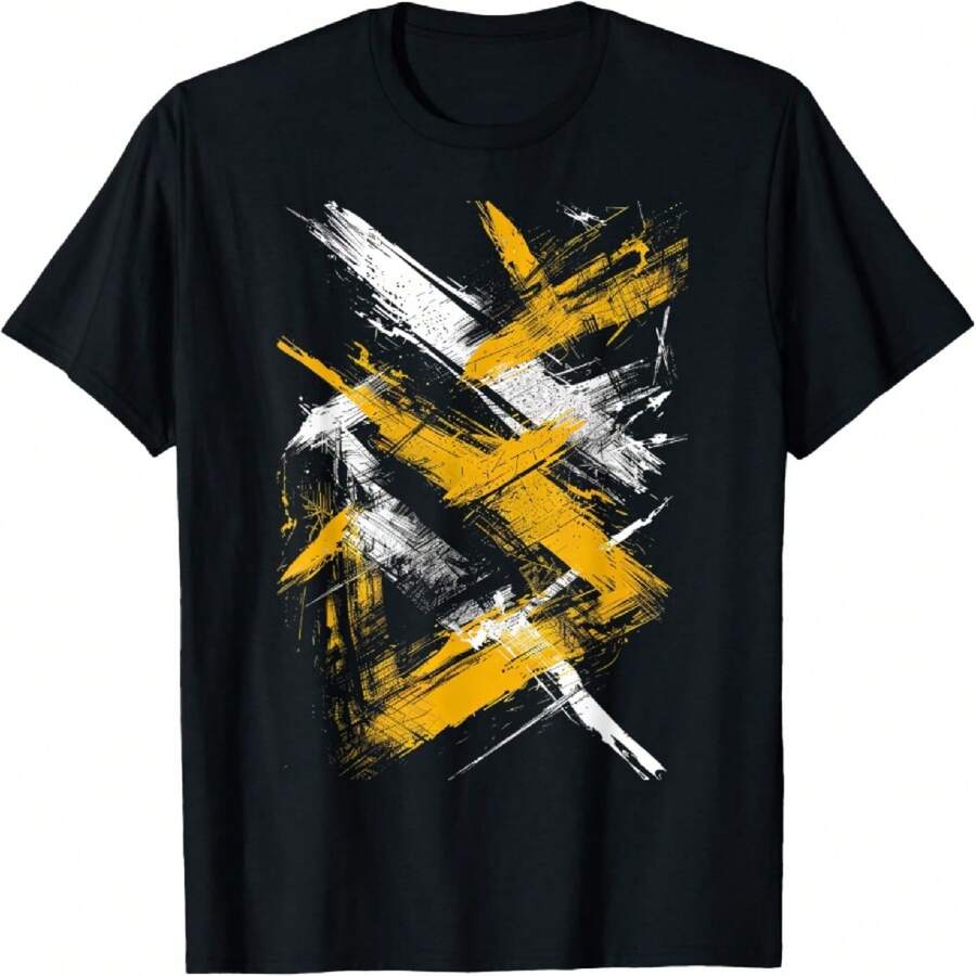 Yellow And Black Dynamic Art T-Shirt - Negro - Ver 1