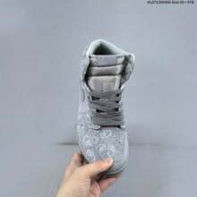 AIR JOR Gray Canvas High-Top Sneakers With Cartoon Print, Retro Basketball Style Shoes, Comfortable Footwear For Streetwear & Daily Wear - Grey - View 3
