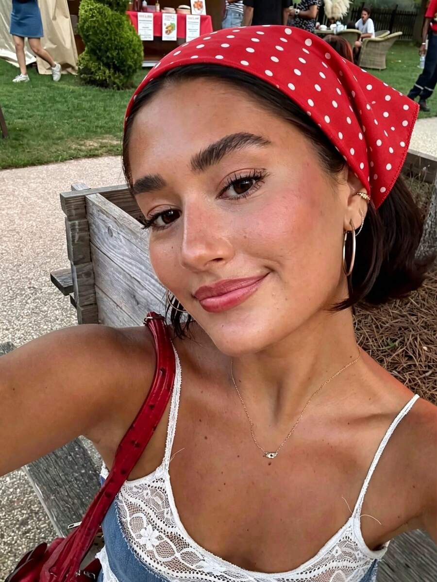 1 pieza Diadema con volantes bordada con flores estilo bohemio Y2K para mujer, pañuelo retro con lunares para usar en la playa, de vacaciones o en el día a día como accesorio para el cabello - Multicolor - Ver 1