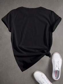 Camiseta de cuello redondo con estampado casual puro de calavera y rosas, belleza, cómoda y holgada, 100 % apta para hombre y mujer, suave y ligera - [Negro] - Ver 2