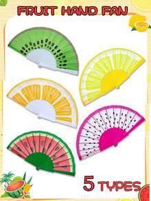 A Foldable Fan. A Handheld Fan In A Fruit Style. With Patterns Of Watermelon And Lemon. It Is A Must-Have For Summer. Suitable For Festivals, Music Events, Parties And Beach Occasions. - Multicolor - View 7