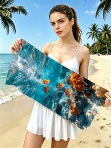 250gsm Super Absorbent Quick Dry Microfiber Beach Towel With Underwater Yellow Fish Pattern, Suitable For Beach, Pool, Swimming, Yoga Mat, Sunscreen Shawl, Summer Travel, Camping - Multicolor - View 10