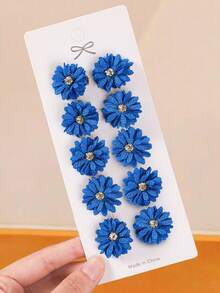 10pcs Blue Daisy Rhinestone Flower Small Hair Clips, Minimalist Side Bangs Clips, Suitable For Daily Use, Sweet Girl Gift,Hair Slide,Claw Clips - Multicolor - View 6