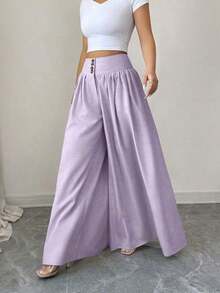Nuevos pantalones anchos de mujer de estilo casual y elegante con diseño de hebilla floral, pantalones largos de lino de color caqui adecuados para primavera/verano, Acción de Gracias, Halloween, pantalones anchos y sueltos versátiles, pantalones - Lila Púrpura - Ver 6