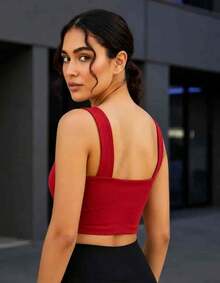 Women's Cropped Suplex Blouse With Super Comfortable Neckline - Red - View 4