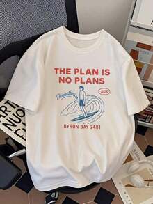 Edición Limitada: Camiseta Casual de Manga Corta para Hombre - Camiseta Transpirable de Verano con Estampado Gráfico Plan Is No Plans, Corte Relajado, Cuello Redondo, Cómoda para Uso Diario, Algodón Ligero - Blanco - Ver 6