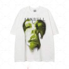 High-Quality Pure Cotton Short-Sleeved T-Shirt For Men And Women, With Ghost Portrait Print, European And American Hip-Hop Style, Fashionable And Urban Style For Summer. - 黑色 - 查看 5