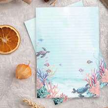 10/20/30pcs Watercolor Underwater World Writing Paper, Sea Turtle Marine Life Themed Writing Paper,Suitable For Journaling, Pen Pal Letters, DIY Craft Projects - Ocean - View 2