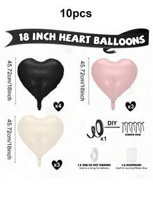 18 pulgadas Globos de Foil con forma de corazón con cinta negra (Lazo DIY), 10 piezas Globos de Mylar con forma de corazón en rosa, negro y crema, Decoraciones de fiesta estética de Coqueta Dulce para baby shower, cumpleaños, boda, suministros para cabina fotográfica de niña - Multicolor - Ver 2