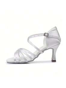 Sepatu Dansa Putih Hak Tinggi 5cm & 7 Inci, Lembut, Ringan, Nyaman, Sepatu Dansa Latin Profesional, Bahan Satin, Cocok Untuk Dansa Ballroom, Pesta, Pernikahan, Jazz, Rumba, Tango, Latihan Salsa, Pertunjukan, dan Sandal Dalam Ruangan - Putih - View 3