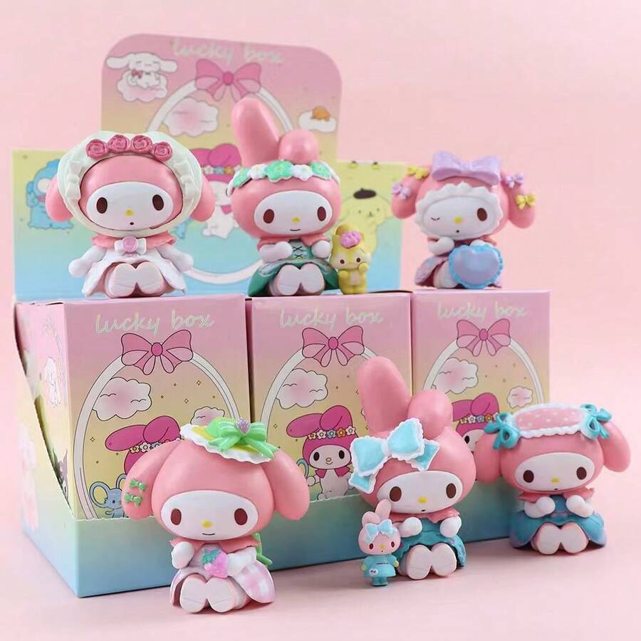 SANRIO 1个三丽鸥美乐蒂茶会摇摇马PVC收藏品 - 可爱粉彩动漫风格角色,多种配件,适合14岁以上桌面展示收藏,角色设计迷人,做工精致,动漫角色(盲盒) - 彩色 - 查看 1
