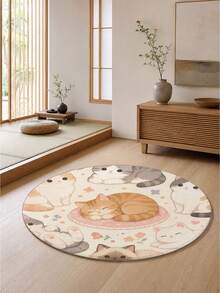 円形ラグ 猫柄 丸型ラグマット かわいい ねこデザイン リビング 寝室 子供部屋 - マルチカラー - チェックする 3