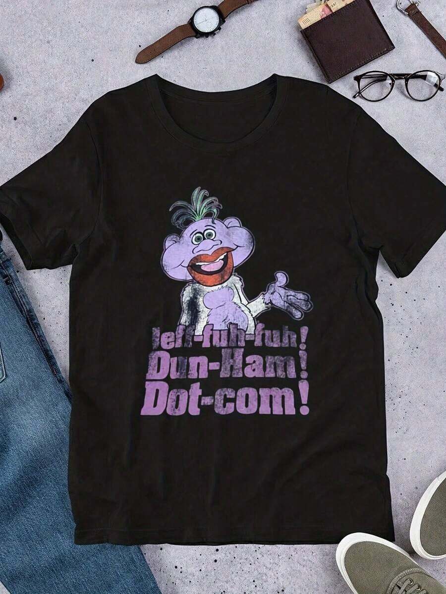 Unisex Oversized Y2K Style T-Shirt With Jeff Dunham Peanut Puppet Graphic Print Jef Jujub Ham Dot-Com - Comedy Slogan T-Shirt With Purple Print, Short Sleeve, Crew Neck, Casual Style For Men And Women, Comfortable For All Seasons, Loose Fit, Retro Style, Heat Transfer Print, Sizes: S - 7XL, Athletic Fit. - 黑色 - 查看 1