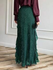 New Women's Autumn Maxi Skirt, Casual Holiday Style, Polka Dot, Lace, Elegant Design, Flattering, Perfect For Holidays, Parties, Daytime Looks And Transition To Winter - 綠色 - 查看 4