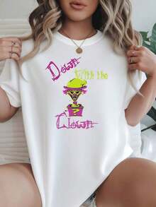 Women's Casual Loose Fit T-Shirt, Available In Black And White, Graphic Print T-Shirt, Summer Everyday Wear T-Shirts, Summer Tops, Graphic Tees, Women's Summer Sets, Women's Crop Tops, Casual Blouses For Ladies - 白色 - 查看 7