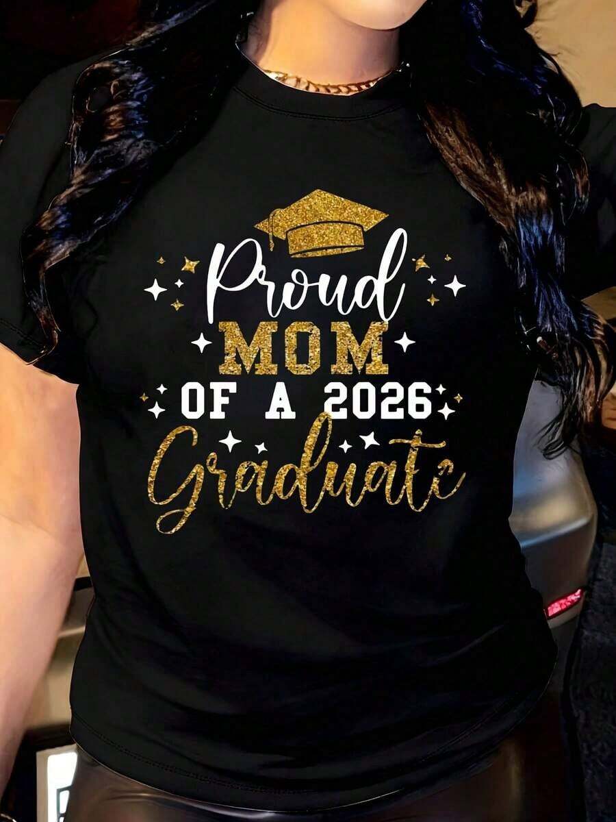 Women's T-Shirt "Proud Mom Of A Stylist", Casual Round Neck Short Sleeve T-Shirt, Suitable For Everyday Outdoor Wear, Perfect For All Seasons. - 黑色 - 查看 1
