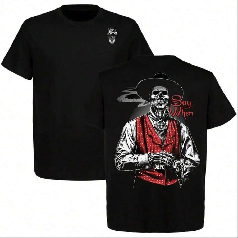 Doc Holliday Say When Old West Death Dealers Collection Tombstone Ghost Town Zombie Denim Shirt Full Color Full Size 72MW BMJP PCSG - màu đen - Xem 1