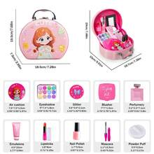 Juguetes de maquillaje para niñas (modelo de juguete, no para aplicación) Bolso de princesa realista Conjunto de moda de viaje, Bolso cruzado/bolsa de cosméticos linda de niña con maquillaje realista, para satisfacer el juego de imitación de las niñas, adecuado como regalo de vacaciones/cumpleaños - Multicolor - Ver 9
