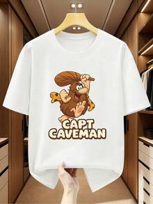 Camiseta de manga corta para hombre de talla grande, 100% algodón, con estampado de hombre cavernícola de dibujos animados, con un divertido gráfico de CAPT CAVEMAN, una camiseta cómoda y casual para el verano, TALLA GRANDE. - Blanco - Ver 6