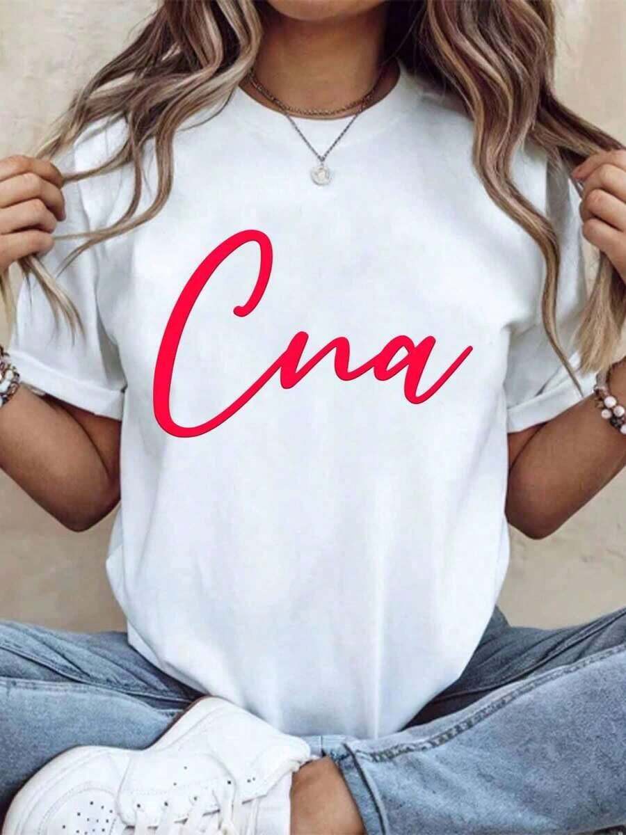 Cna Certified Nursing Assistant Shirt For Women T-Shirt With Pink Cursive Text Medical Profession Gift For Nurses Healthcare Worker Apparel,220g-Vintage Street Style Unisex Loose Cotton Short Sleeve Crew Neck T-Shirt100%Cotton - 白色 - 查看 1