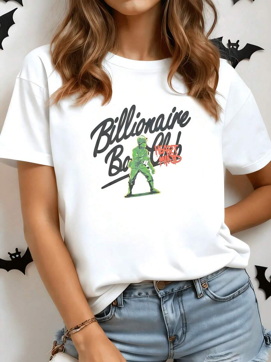 Astronaut Figure In A Determined Pose Symbolizing The Exploration Of New Goals And The Inner Strength To Move Forward Without Fear, With Bold Lettering Inspiring Confidence And Energy. Modern Casual Women's T-Shirt For Everyday Wear - 白色 - 查看 1