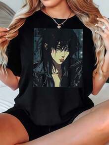 2026 Summer Dresses Women Casual-Shirt Black Anime Character Print Daily Wear Women's-Shirts Blusas Para Mujer Casual - Negro - Ver 3