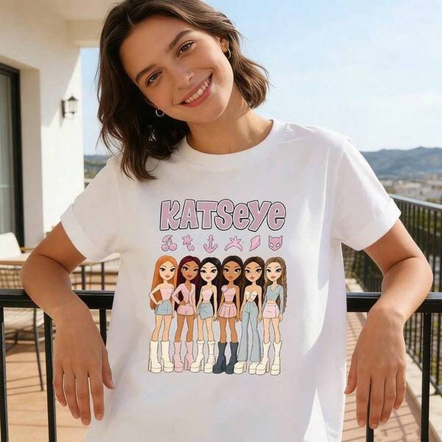 Camiseta Katseye para chicas, estilo retro gráfico, ropa de calle, estética Y2K, unisex, estampada, a la moda, nueva, casual, de algodón, manga corta, cuello redondo. Playeras De Mujer Algodon Blusas Frescas Para El Calor Blusas Dama Playeras Mujer Blusa Blanca Playeras Basicas De Mujer Blusas Oversize Para Dama  Y2k Mujer Verano Camisetas De Mujer Algodón Playeras Para Mujer Envio Nacional - Blanco - Ver 1
