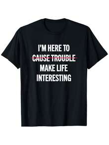 Men's T-Shirt, Fun And Modern Black T-Shirt, Round Neck, Short Summer Sleeve, Suitable For All Seasons, Funny Print, Size S, 200g Weight Fabric, Suitable For Parties, Dates And Office Occasions, T-Shirt With A Touch Of Humor. - 黑色 - 查看 8