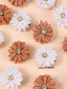 10pcs White & Beige Daisy Rhinestone Flower Small Hair Clips, Minimalist Side Bangs Clips, Sweet Girl Accessories, Suitable For Daily Use, Gift,Hair Slide,Claw Clips - Multicolor - View 2