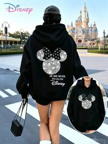 Disney's Sweet And Cool Minnie Mouse Series Y2K Printed Sweatshirt "We Are Never Too Old" Is A Fun, Loose-Fitting Top With A Casual Print. A Perfect Choice For A Casual And Versatile Holiday Gift. (Women's Autumn/Winter Clothing/Elegant Women's Outfits/Patterned Hoodies/Printed Tops/Casual Outfits For Women/Women Trending Now/Holiday Co-Ord/Plus Size Friendly) - Black - View 1